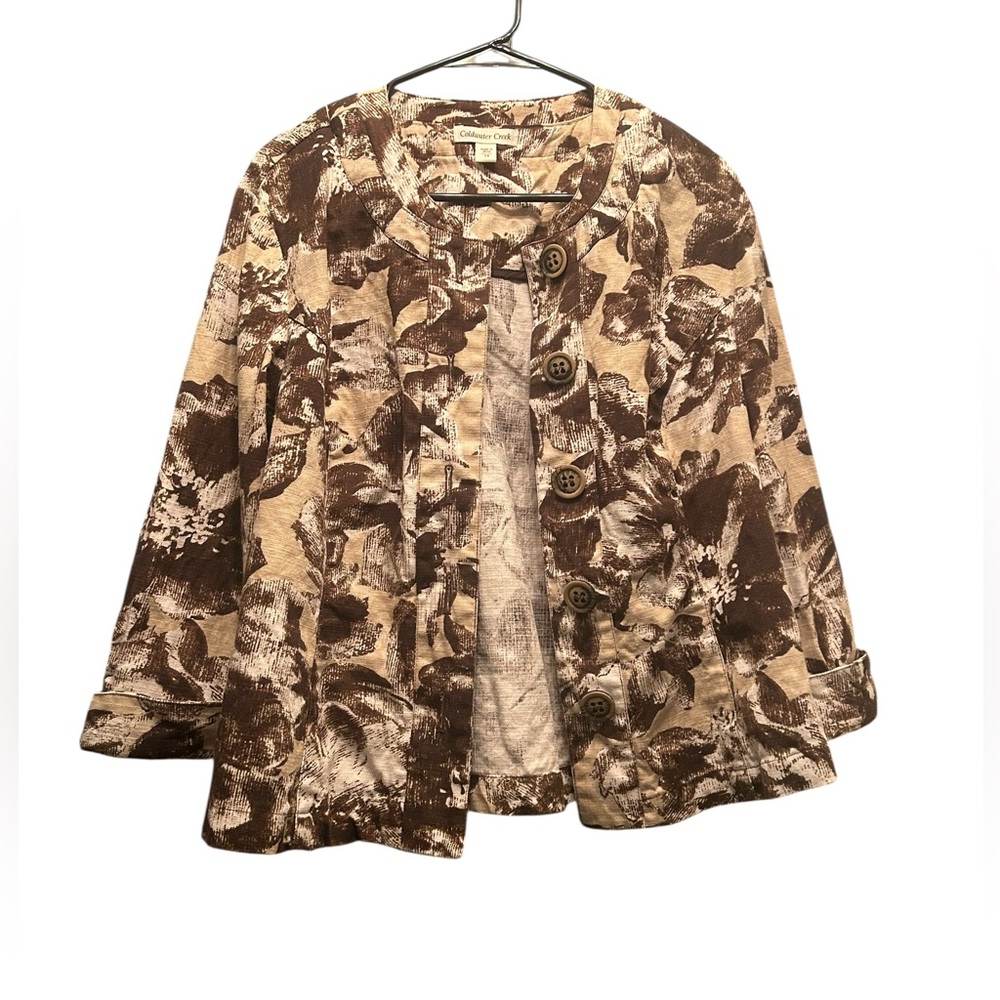 Coldwater Creek Brown and Cream Floral Cape Jacket